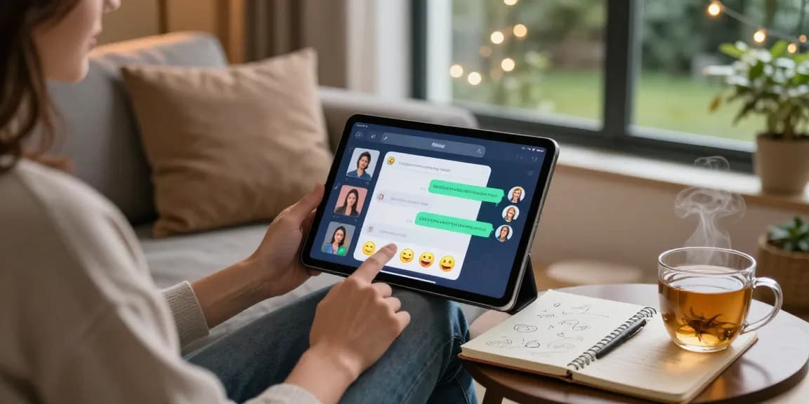 A cozy home setting showing intimate ai sex chat interaction on a tablet.