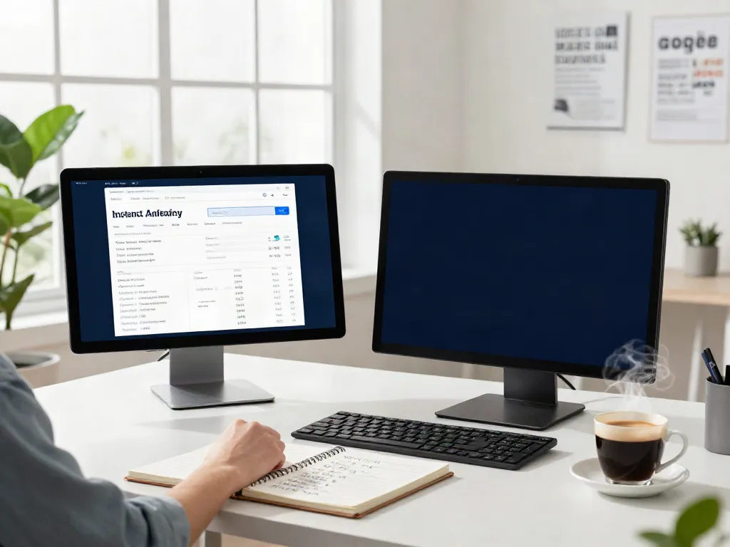 SEO expert analyzing instant indexing data in a modern workspace.