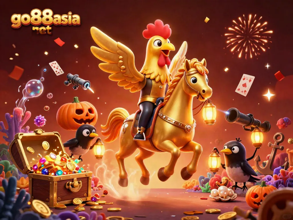 Bet on go88asia net’s golden rooster in a vibrant casino world filled with gems and excitement.