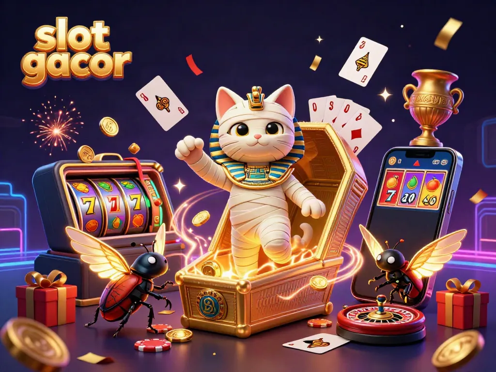Experience vibrant gaming action with slot gacor in this lively Egyptian-themed casino scene.