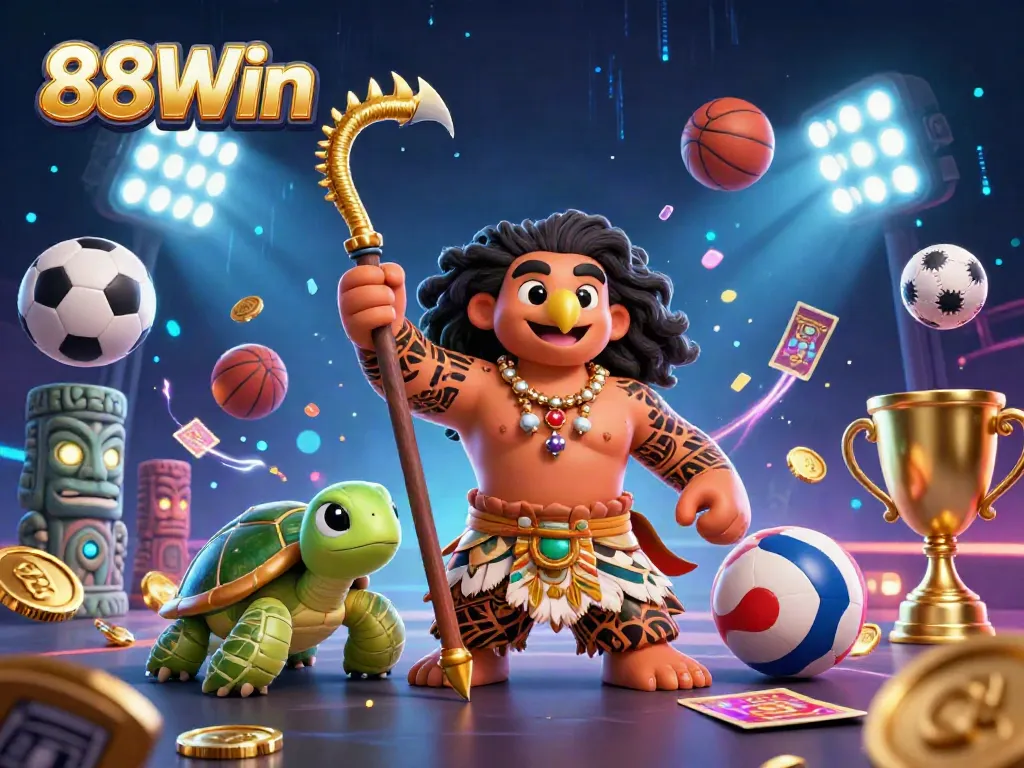 Engage with thrilling gameplay at 88Win's vibrant online casino, featuring exciting sports elements and dynamic characters.