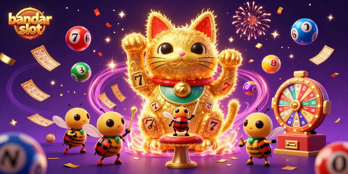 Experience the thrill of bandar slot with colorful symbols and dynamic action in this engaging illustration.