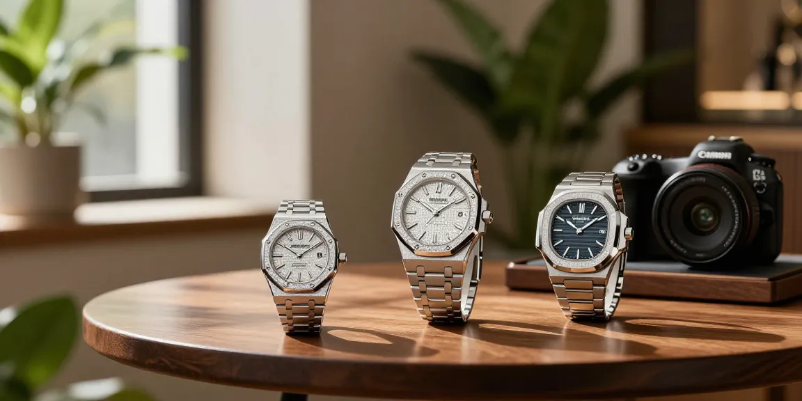 Showcasing premium super clone watches in a luxurious boutique setting with sunlight.