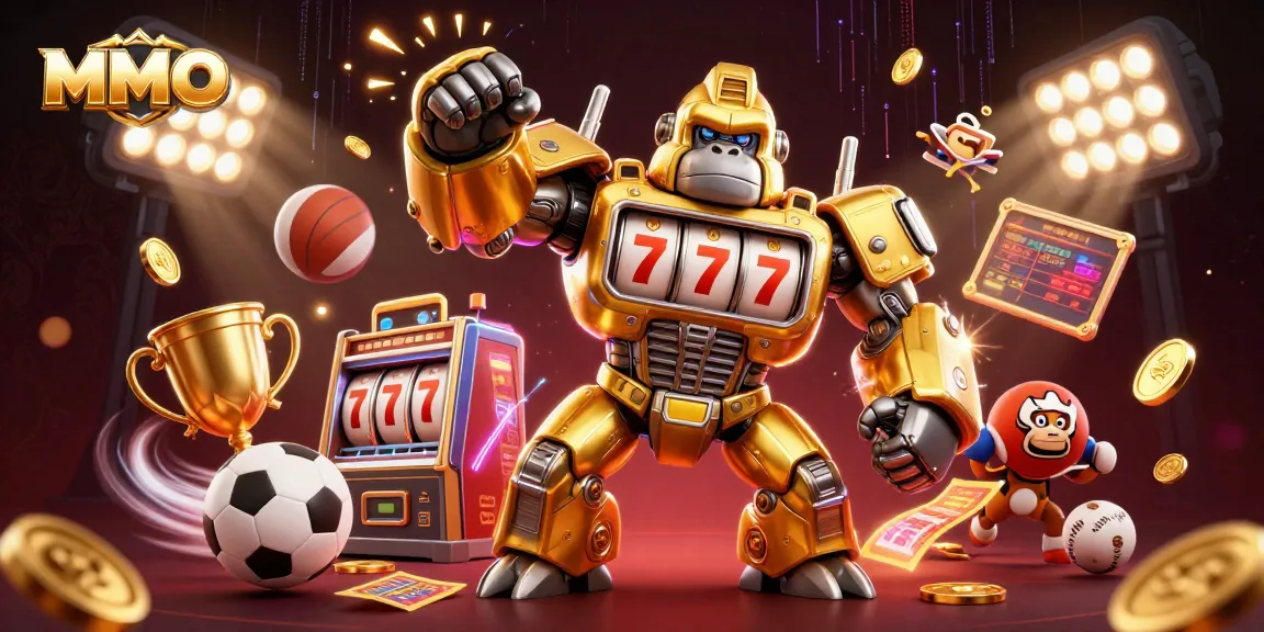 Engage in thrilling MMOO gaming with a golden gorilla mech and dynamic sports elements!