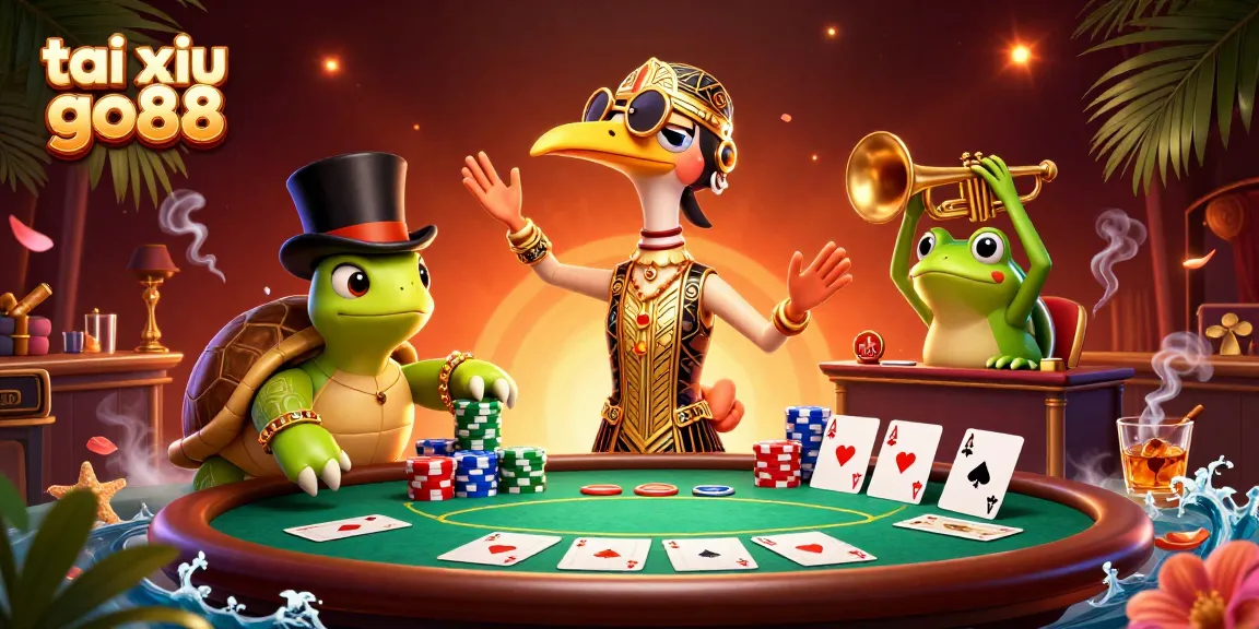 Experience thrilling tai xiu go88 gameplay with vibrant characters, poker elements, and casino ambiance.