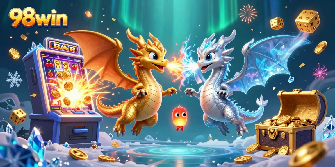 Experience thrilling gaming moments with 98win in an enchanting dragon-themed online casino scene.