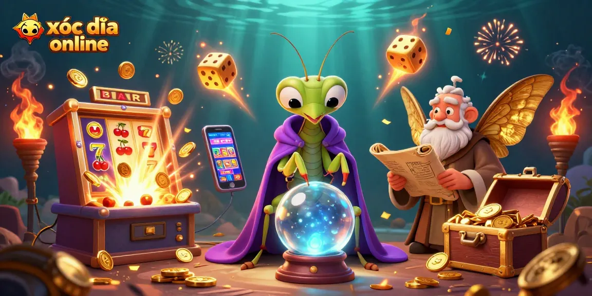 Engage with xóc đĩa online through a dynamic illustration of fortune and luck in a vibrant casino setting.