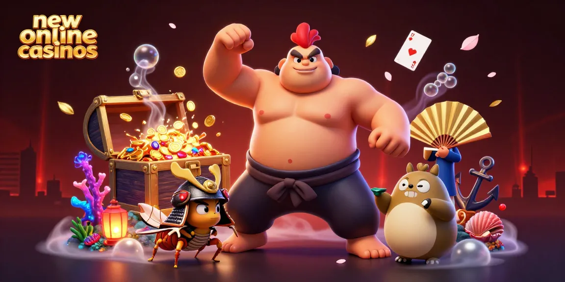 Engage with new online casinos featuring vibrant characters playing amidst treasures and games.